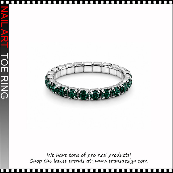Adjustable Stretchy Dark Green Crystal Rhinestone Toe Ring #11425