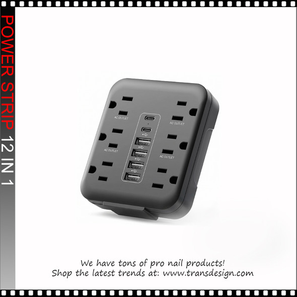 12 IN 1 Power Strip With USB Port, 6 AC Outlets, 4 USB-A And 2 Type-C Ports, Black