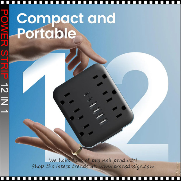 12 IN 1 Power Strip With USB Port, 6 AC Outlets, 4 USB-A And 2 Type-C Ports, Black