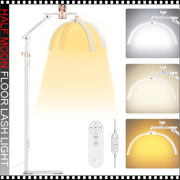 45W White Half Moon Floor Lash Light 3000K-6500K Dimmable LED Eyelash