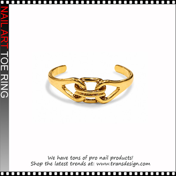 Adjustable Shiny gold cuff with interlocking Toe Ring #11442
