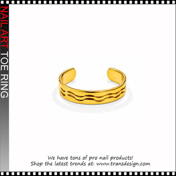 Adjustable Gold Wave Groove Cuff Toe Ring #11458