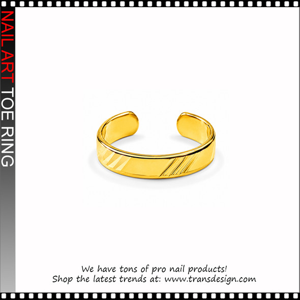 Adjustable Gold Diagonal Line Cut Cuff Toe Ring #11462
