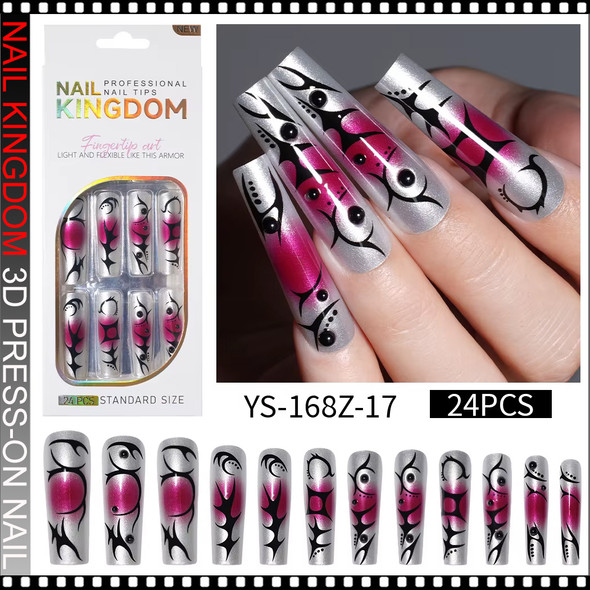 NAIL KINGDOM Pink Silver Abstract Flame Press-On Nails 24/Pack