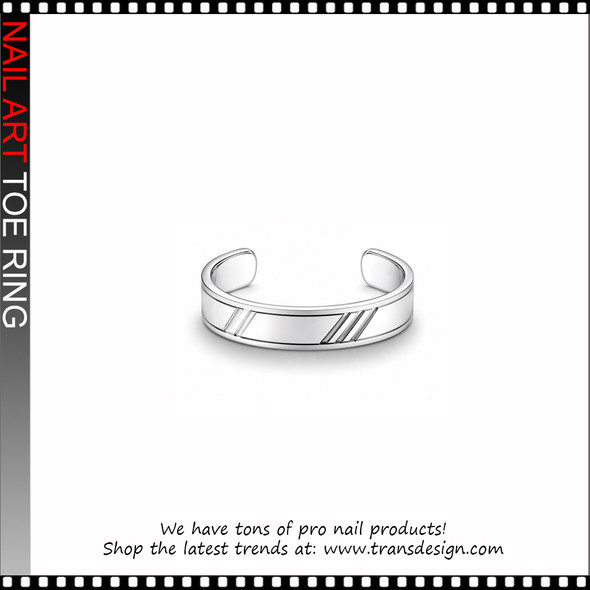 Adjustable Silver Diagonal Line Cut Toe Ring #11477