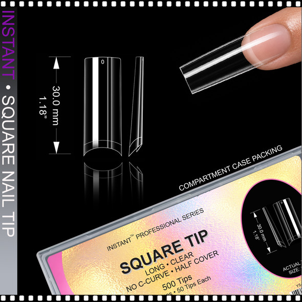 INSTANT TIP Square, Long, Half Cover, Clear 500/Case