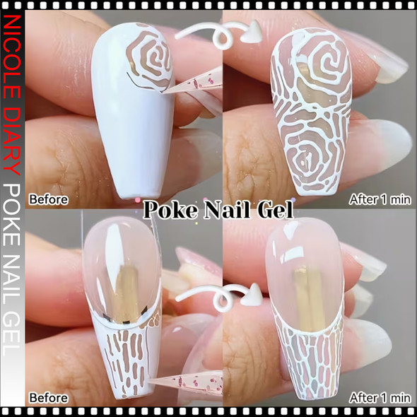NICOLE DIARY White Black Poke Nail Gel 6/Set