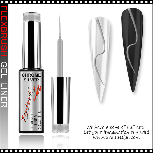 INSTANT Gel Nail Art Gel Liner, Chrome Silver 0.3oz.