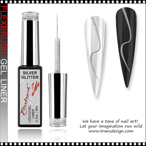 INSTANT Gel Nail Art Gel Liner, Silver Glitter 0.3oz.