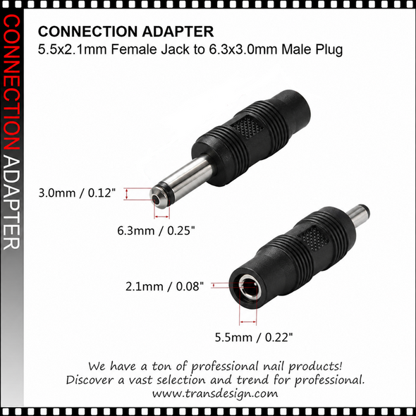 CONNECTION ADAPTER 5.5x2.1mm Female Jack to 6.3x3.0mm Male Plug