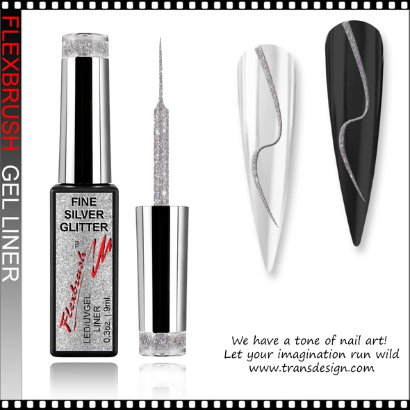 INSTANT Gel Nail Art Gel Liner, Fine Silver Glitter 0.3oz.