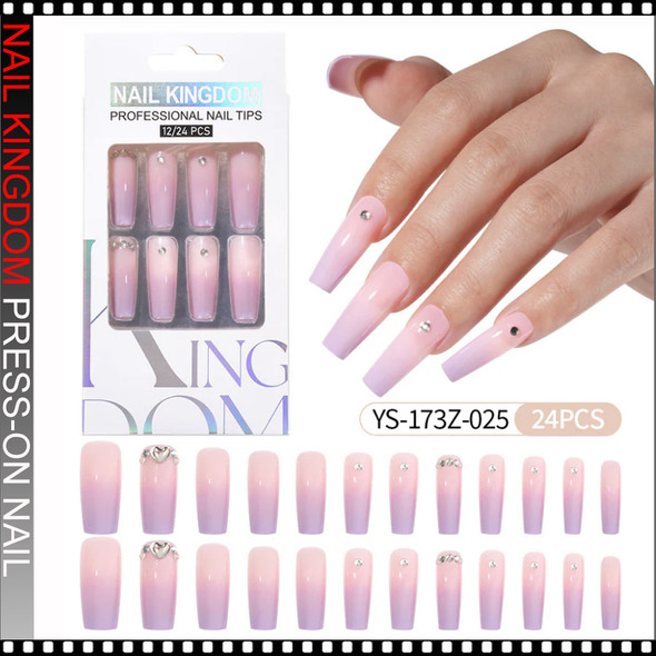 NAIL KINGDOM Pink Lavender Ombre Rhinestone Press-On Nails 24/Pack