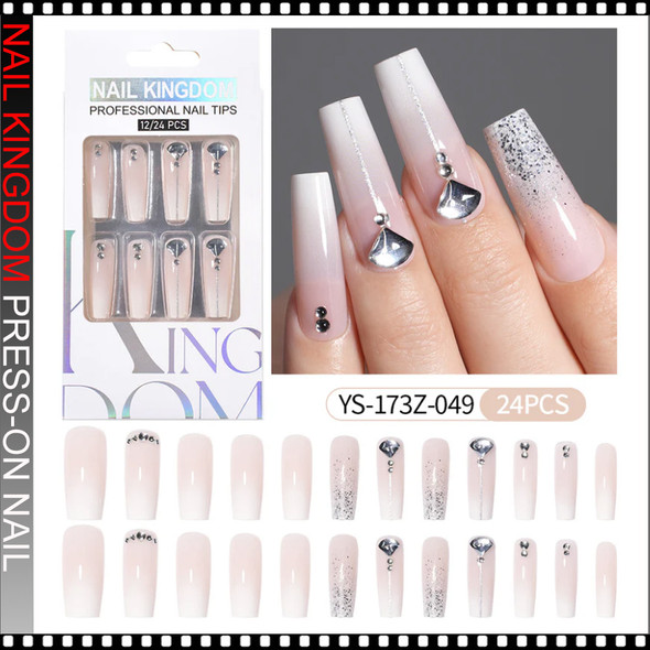 NAIL KINGDOM Nude Pink Silver Heart Charm Press-On Nails 24/Pack
