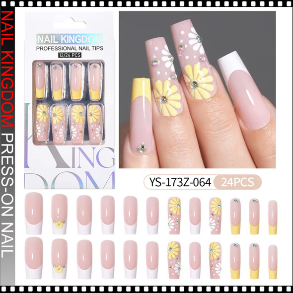 NAIL KINGDOM Yellow Daisy French Tip Press-On Nails 24/Pack