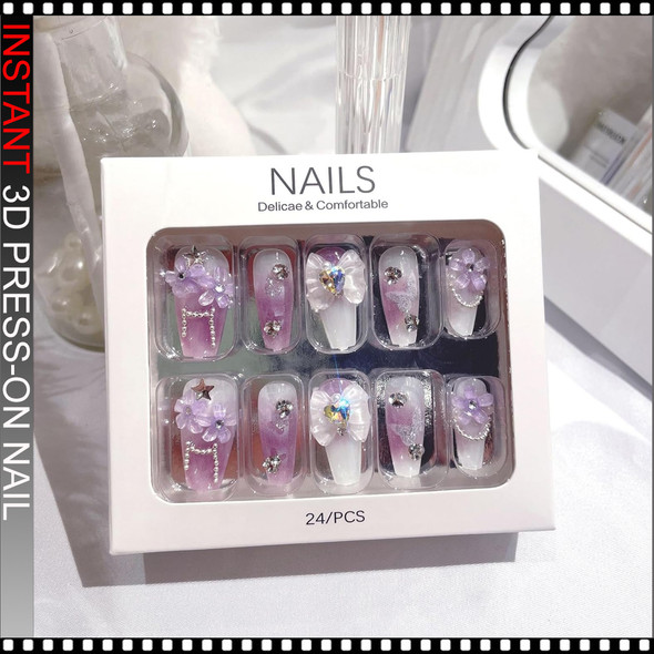 INSTANT 3D Luxury Lavender Blossom 3D Press-On Nails 24/Pack