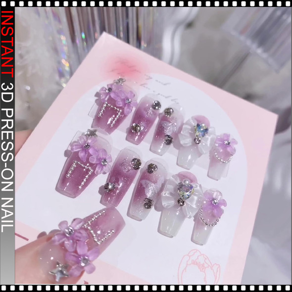 INSTANT 3D Luxury Lavender Blossom 3D Press-On Nails 24/Pack
