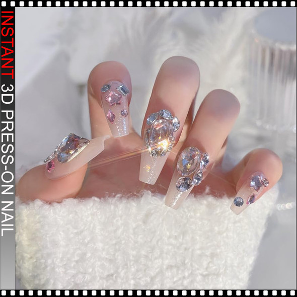 INSTANT 3D Luxury Silver Pearl Crystal Press-On Nails 24/Pack