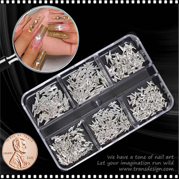 NAIL CHARM ALLOY Silver Lightning Metal Rivets 6 Grids.
