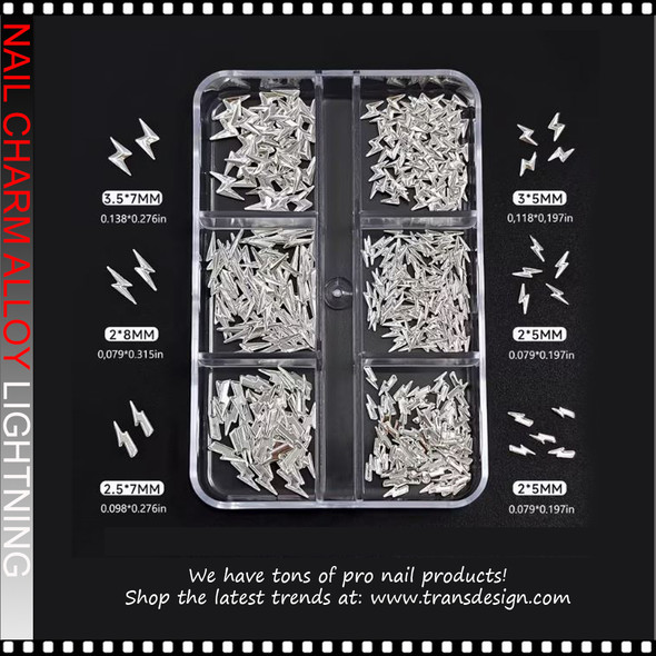 NAIL CHARM ALLOY Silver Lightning Metal Rivets 6 Grids.