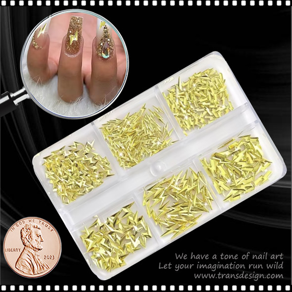 NAIL CHARM ALLOY Gold Lightning Metal Rivets 6 Grids.