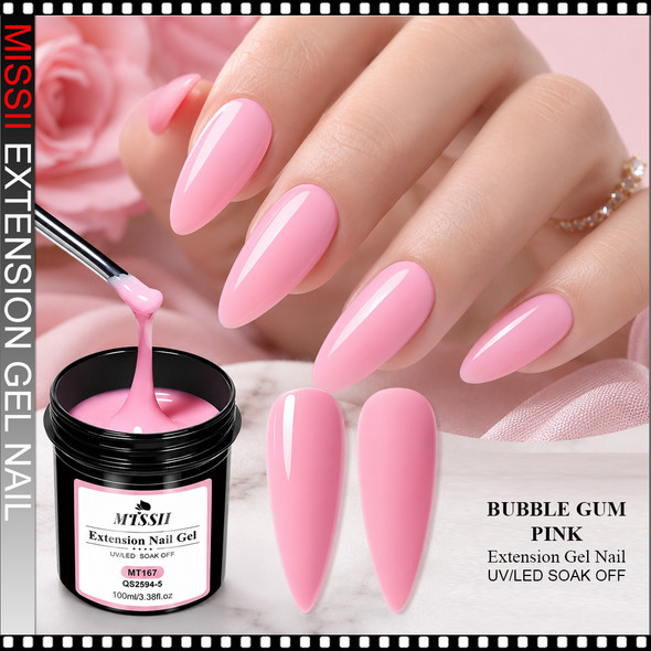 MISSII LED-UV Extension Gel Nail, Bubble Gum Pink 3.38oz.