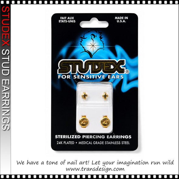 STUDEX 24K Gold Plated Stud Earrings – Cross-Shaped Stud