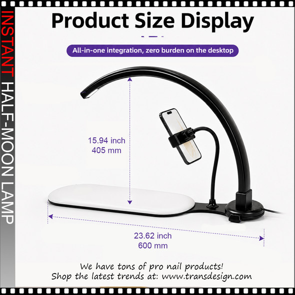INSTANT LAMP Half-Moon with Armrest & Phone Holder, 36 Watt, White