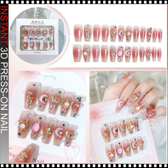INSTANT 3D Blush Pink Pearl Heart Press-On Nails 24/Pack