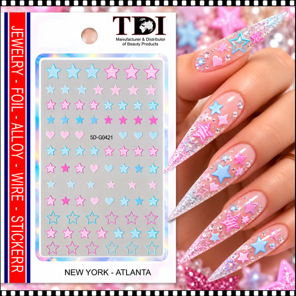 5D NAIL STICKER – PASTEL HEARTS & STARS #5D-G0421