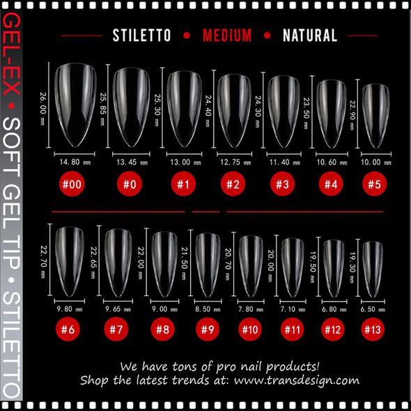 GEL-EX Stiletto, Medium, Natural Refill Size #2 50/Bag