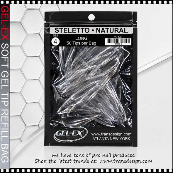 GEL-EX Stiletto, Long, Natural #4 Refill 50/Bag