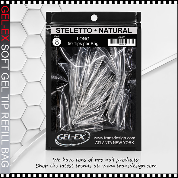 GEL-EX Stiletto, Long, Natural #8 Refill 50/Bag
