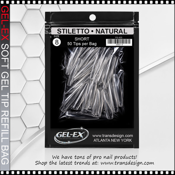 GEL-EX Coffin, Long, Natural Refill #8 50/Bag