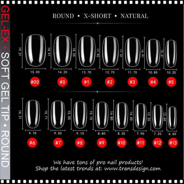GEL-EX Round, X-Short, Natural, 50 Tips/Bag