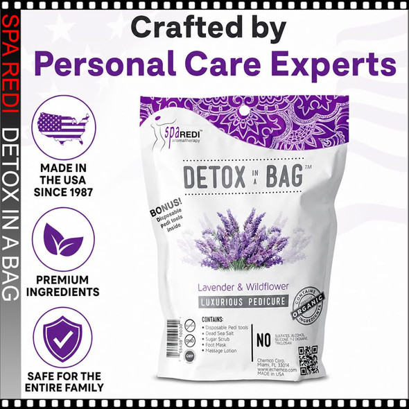 SPA REDI Detox In A Bag, Lavender & Wildflower, Luxurious Pedicure 64pcs/Box