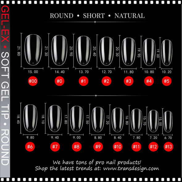 GEL-EX Round, Short, Natural, 50 Tips/Bag