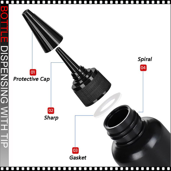 EMPTY DISPENSING BOTTLE with Precision Tip, Black 1oz.
