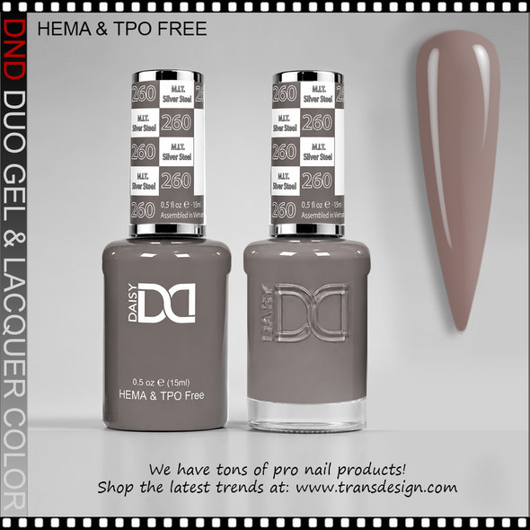 DND Gel Polish Duo HEMA & TPO-Free #260 M.I.T Silver Steel