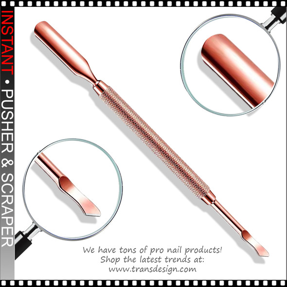 INSTANT PRO Double-Ended Curved Cuticle Pusher & Angled Scraper - Rose Gold