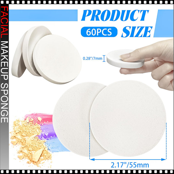 FACIAL White Round Makeup Sponge 2.17" Diameter 5/Pack