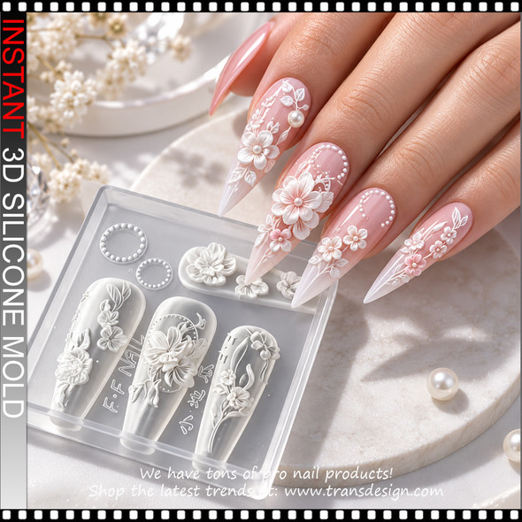 3D SILICONE MOLD Flowers, Leaves & Pearl Frame Designs