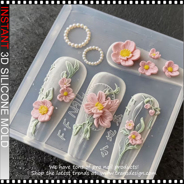 3D SILICONE MOLD Flowers, Leaves & Pearl Frame Designs