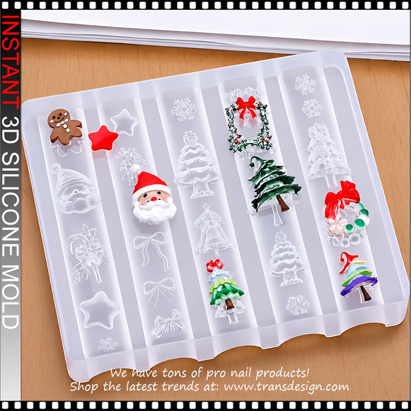 3D SILICONE MOLD Christmas trees, Santa Claus, bows, wreaths, snowflakes, stars