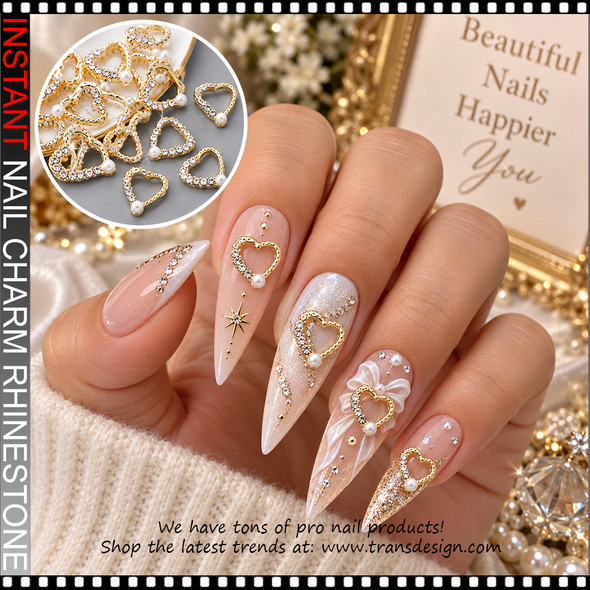 NAIL CHARM RHINESTONE Elegant Golden Heart 12/Case