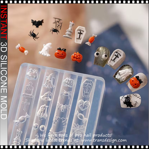 3D SILICONE MOLD Pumpkin, Ghost, Witch, Bat, Spider, Spider Web