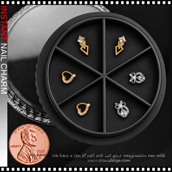 NAIL CHARM RHINESTONE - ASSORTED DESIGNS 6-CASE