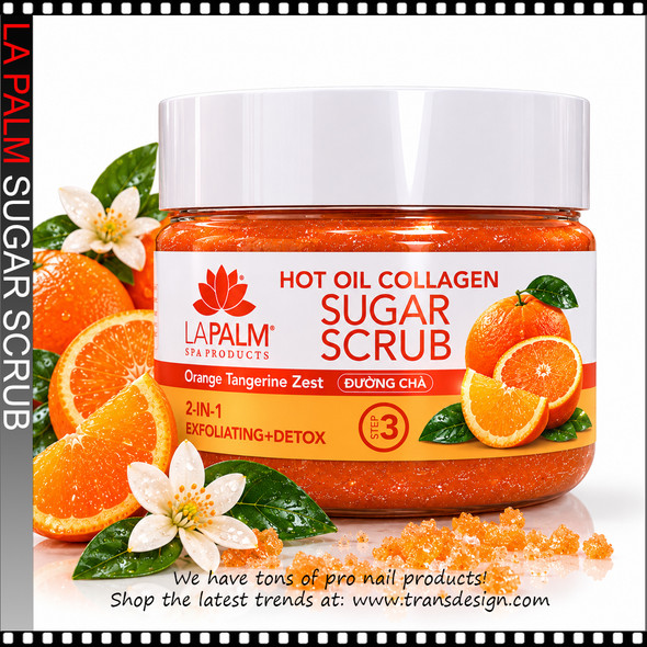 LA PALM Hot Oil Collagen Sugar Scrub Orange Tangerine Zest 12oz.