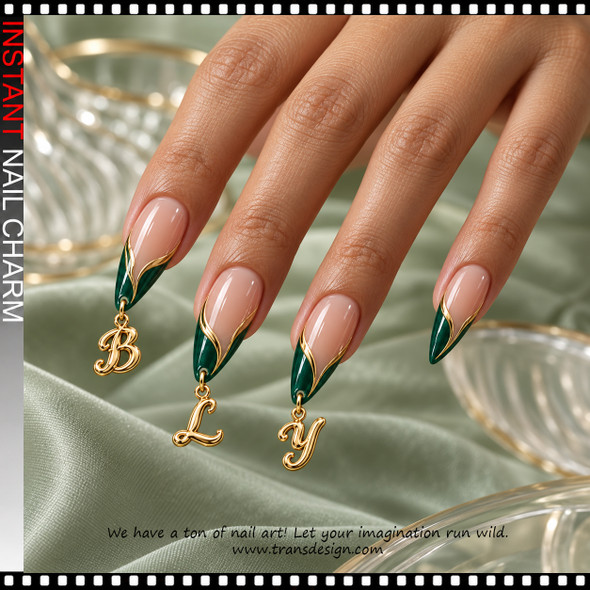 NAIL CHARM ALLOY - CURSIVE ALPHABET A-Z GOLD 26/CASE