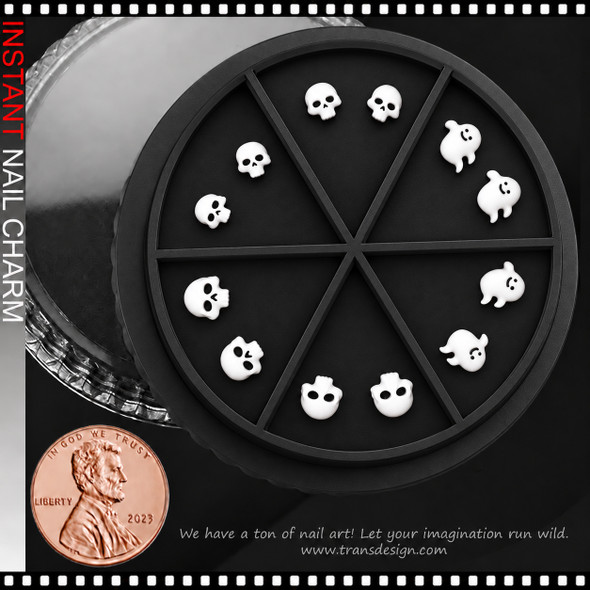 NAIL CHARM RESIN – HALLOWEEN SKULL & GHOST MIX WHITE 12/CASE