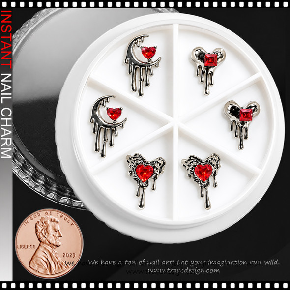 NAIL CHARM RHINESTONE – DRIPPING HEARTS & CRESCENT MOONS 6-CASE